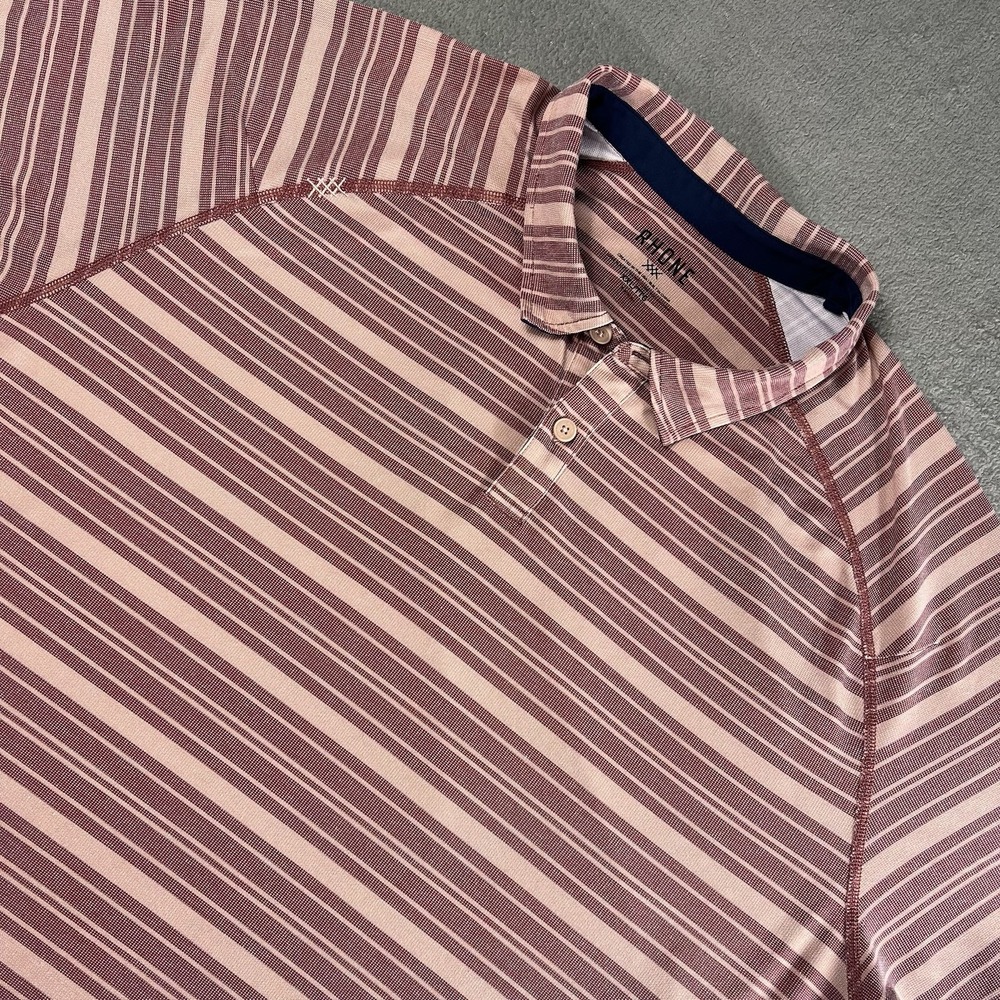 Rhone Polo Shirt Mens 2XL Pink Beige Striped Short Sleeve Collared Stretch Logo